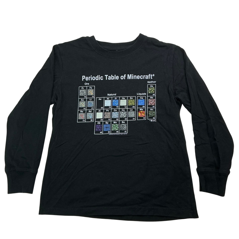 Mojang Black Long Sleeve T-Shirt Kids Size Medium Periodic Table Minecraft Jinx